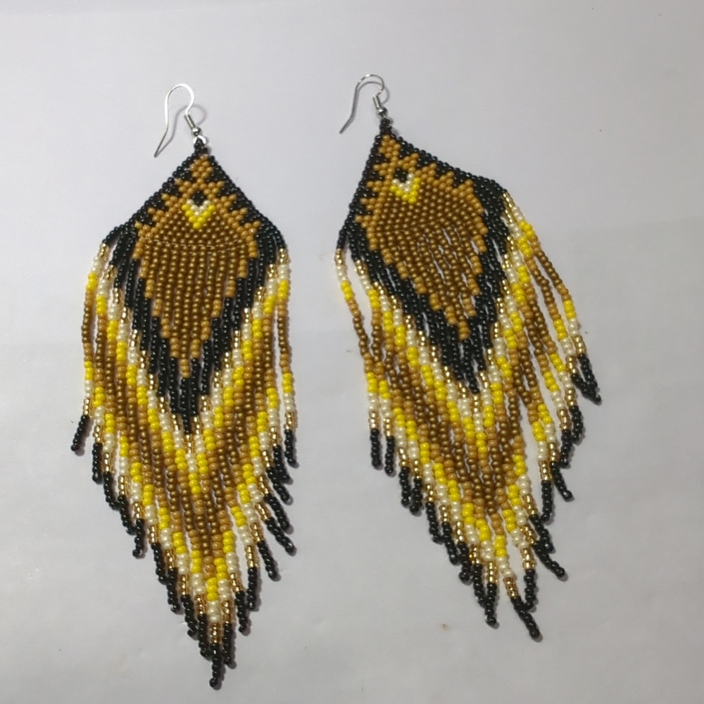 Tribal Earrings Native Boho American Seed Beads Black/Browns Earrings NWT